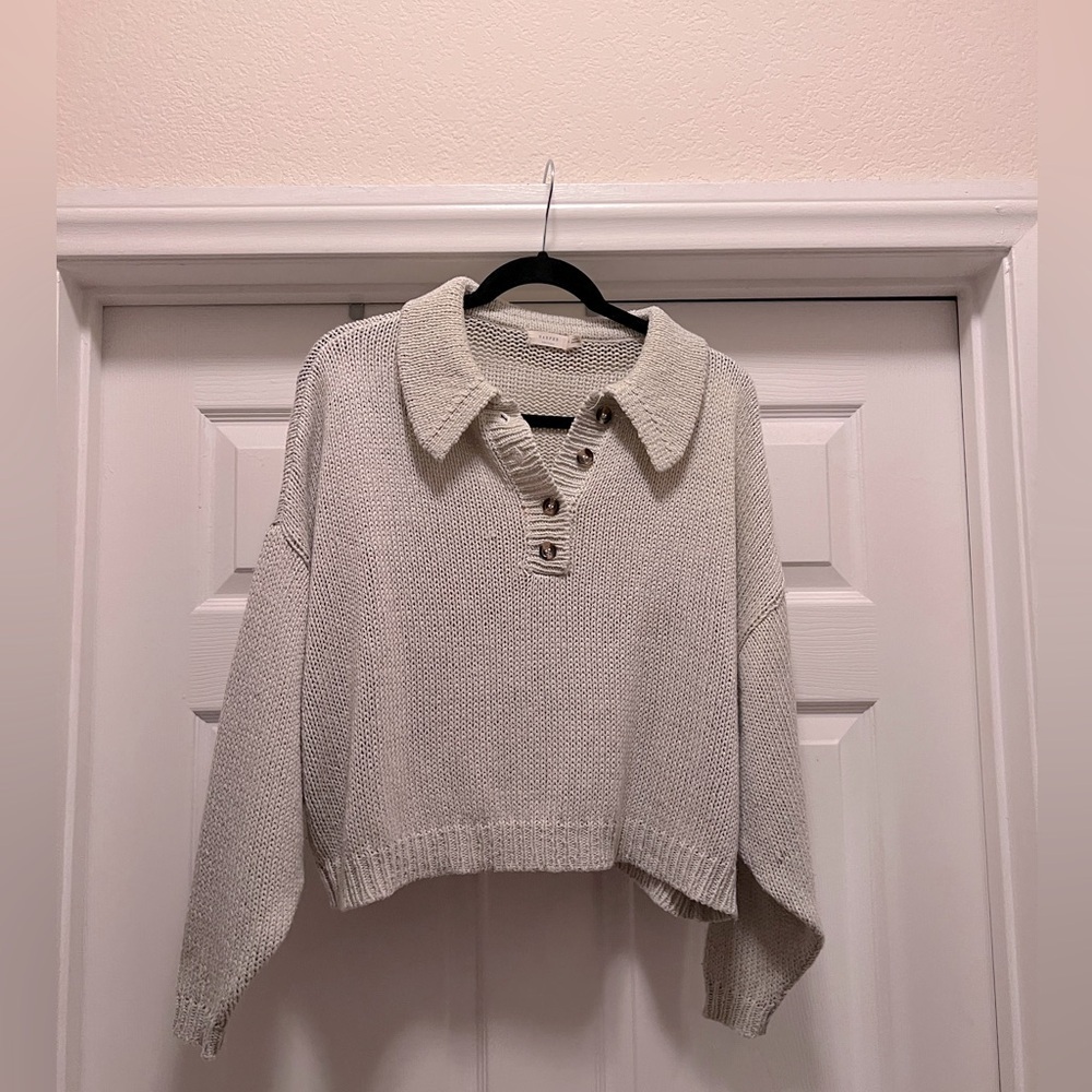 Harper Collared Button Up Knitted Oversized Cream Tan Sweater Size Medium